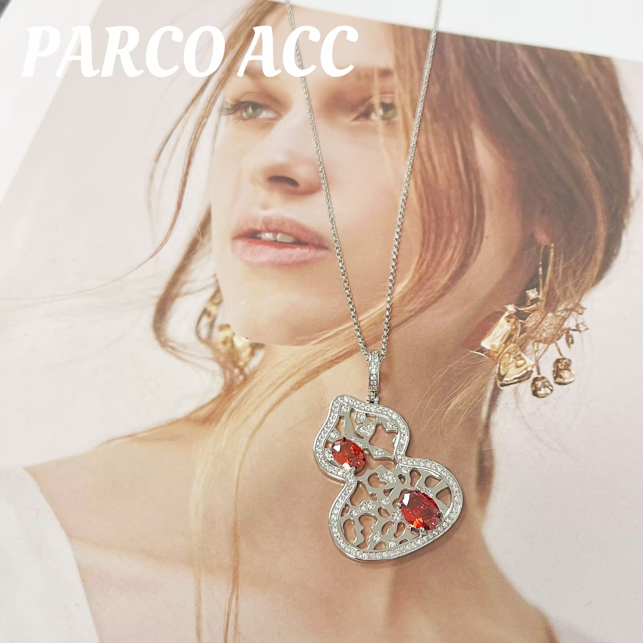 铜合金项链 M516 红锆镂空葫芦项链