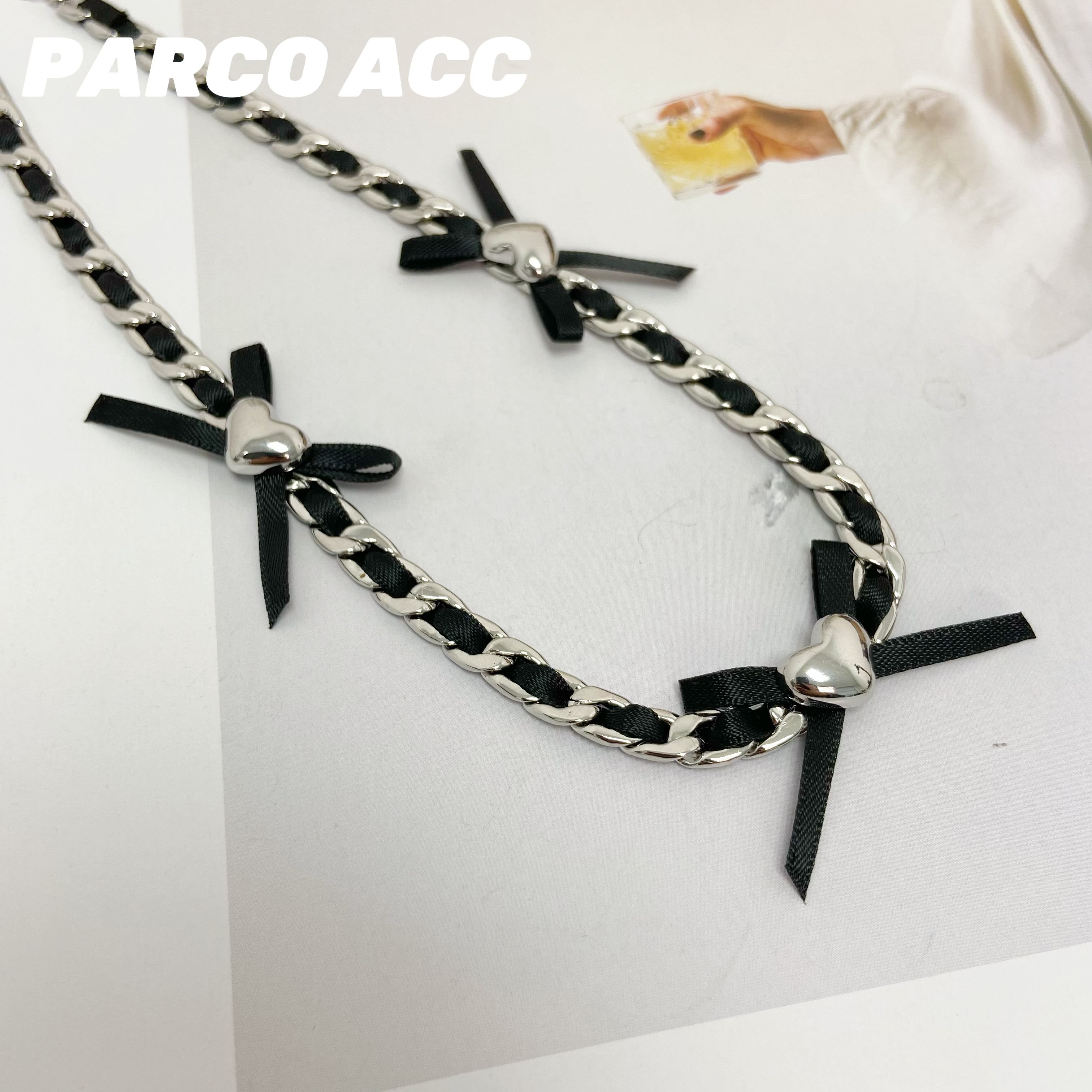 铜合金项链 E204 黑绷带爱心项链