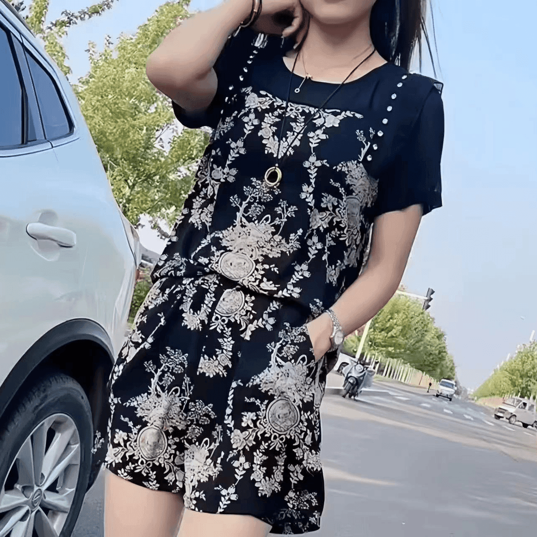 短袖套装女夏季薄款2024新款高端中年妈妈t恤短裤两件套裤子大码