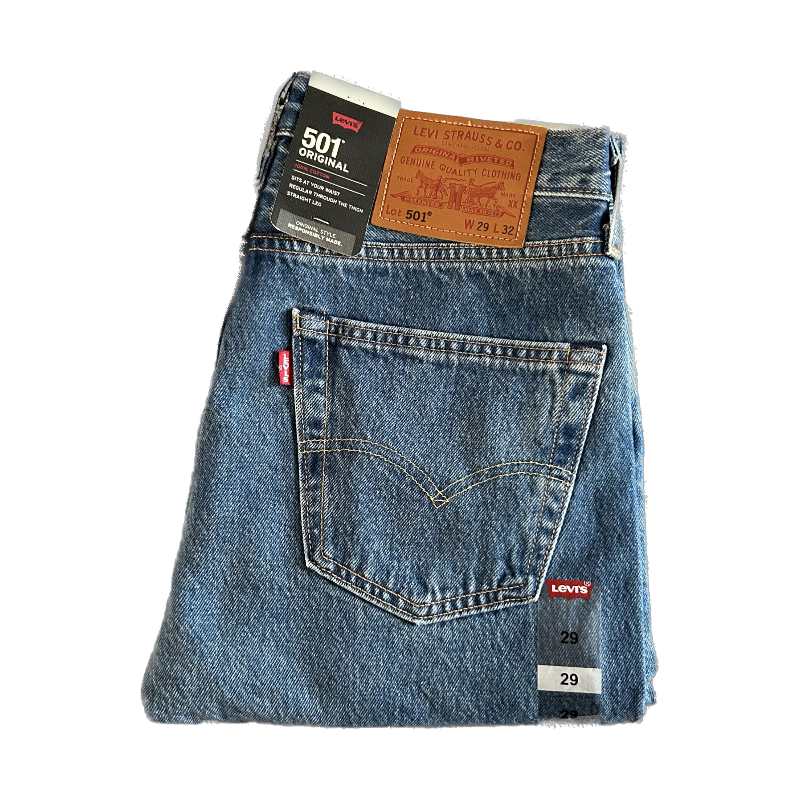 专柜正品Levi's 501 李维斯蓝色直筒中腰时尚男士牛仔裤轻奢
