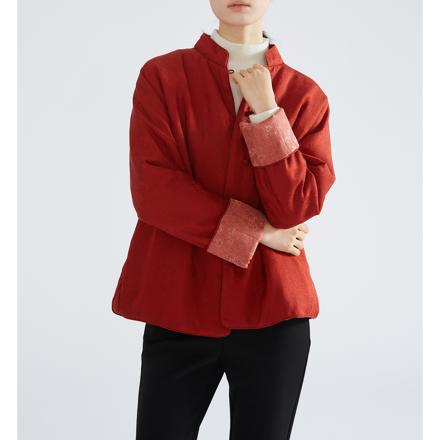 轻奢桑蚕丝红云纱丝绵棉服中国红色新中式棉袄复古外套WTD297