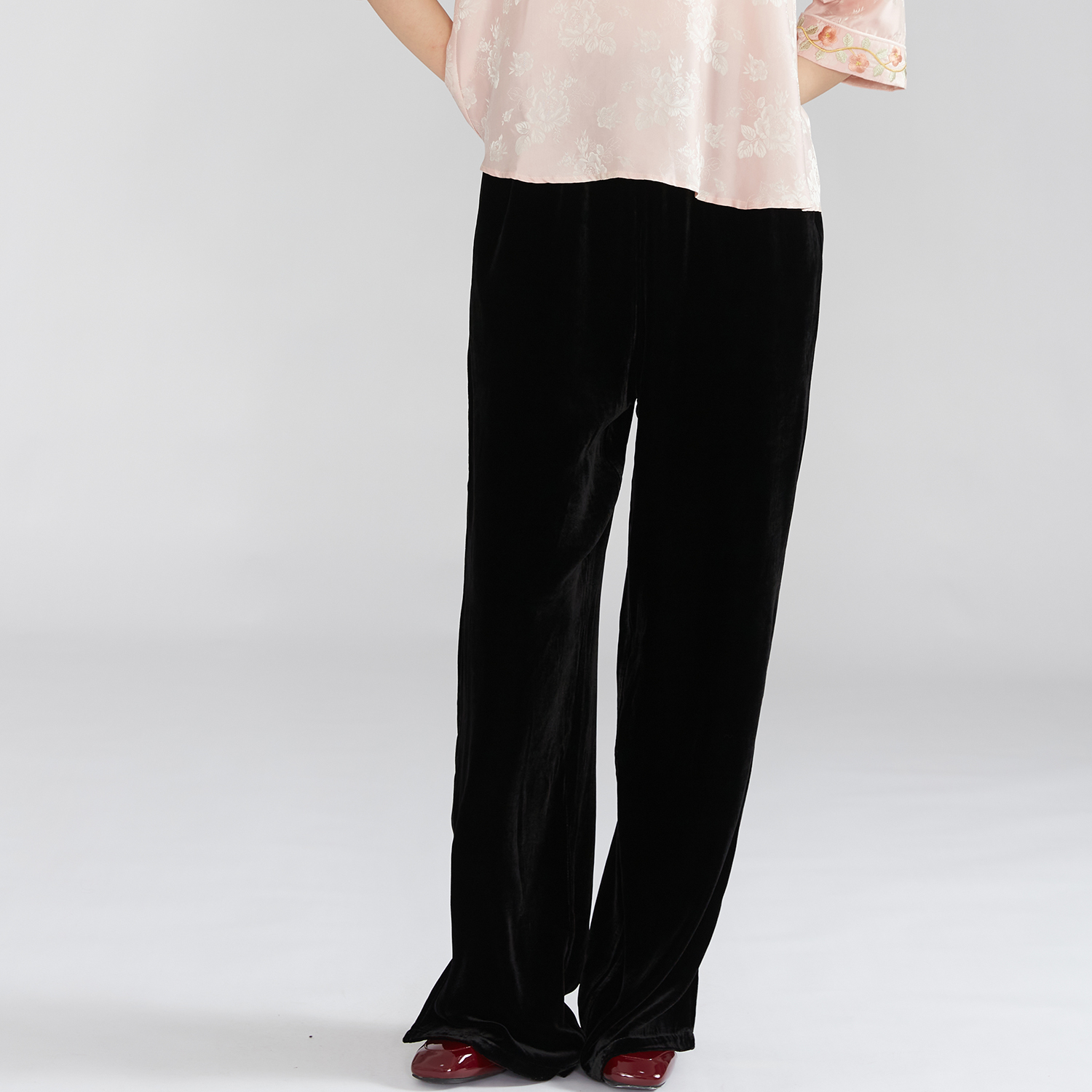 丝绒直筒阔腿裤气质高腰显瘦松紧腰休闲长裤秋CKC144