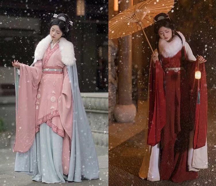 2024新款秋冬季战国袍南北朝上衣齐腰破裙加绒斗篷