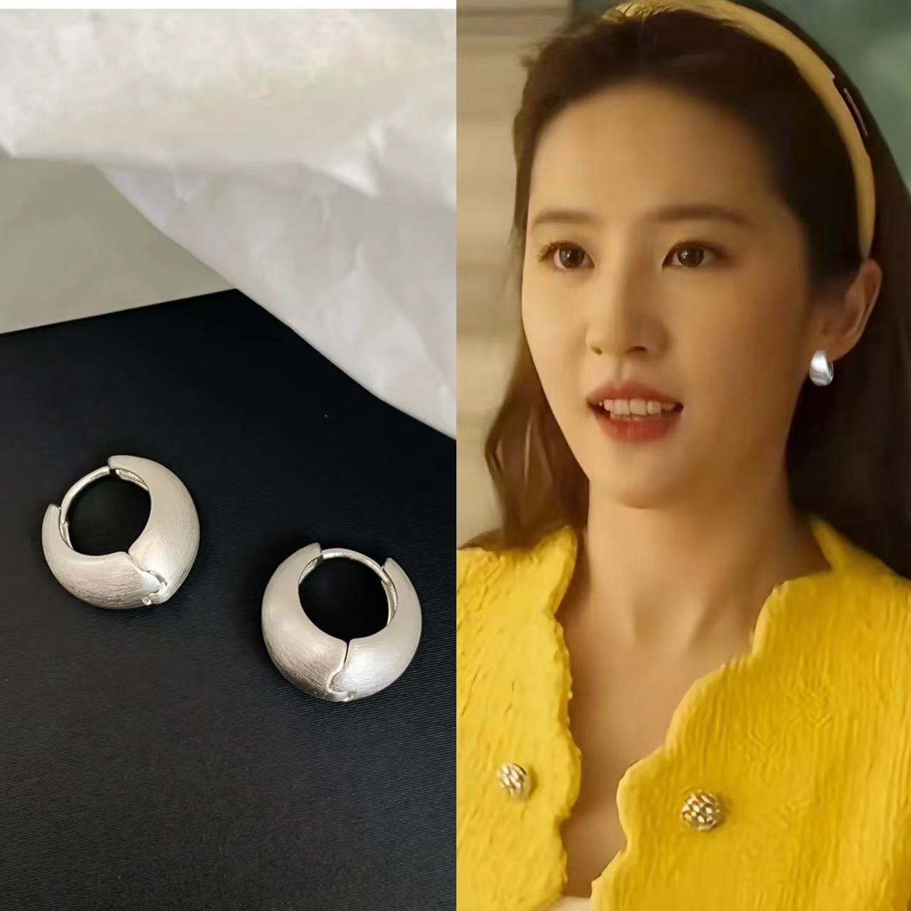  韩芸汐 A-283银色手工拉丝耳圈高级感韩系气质经典耳