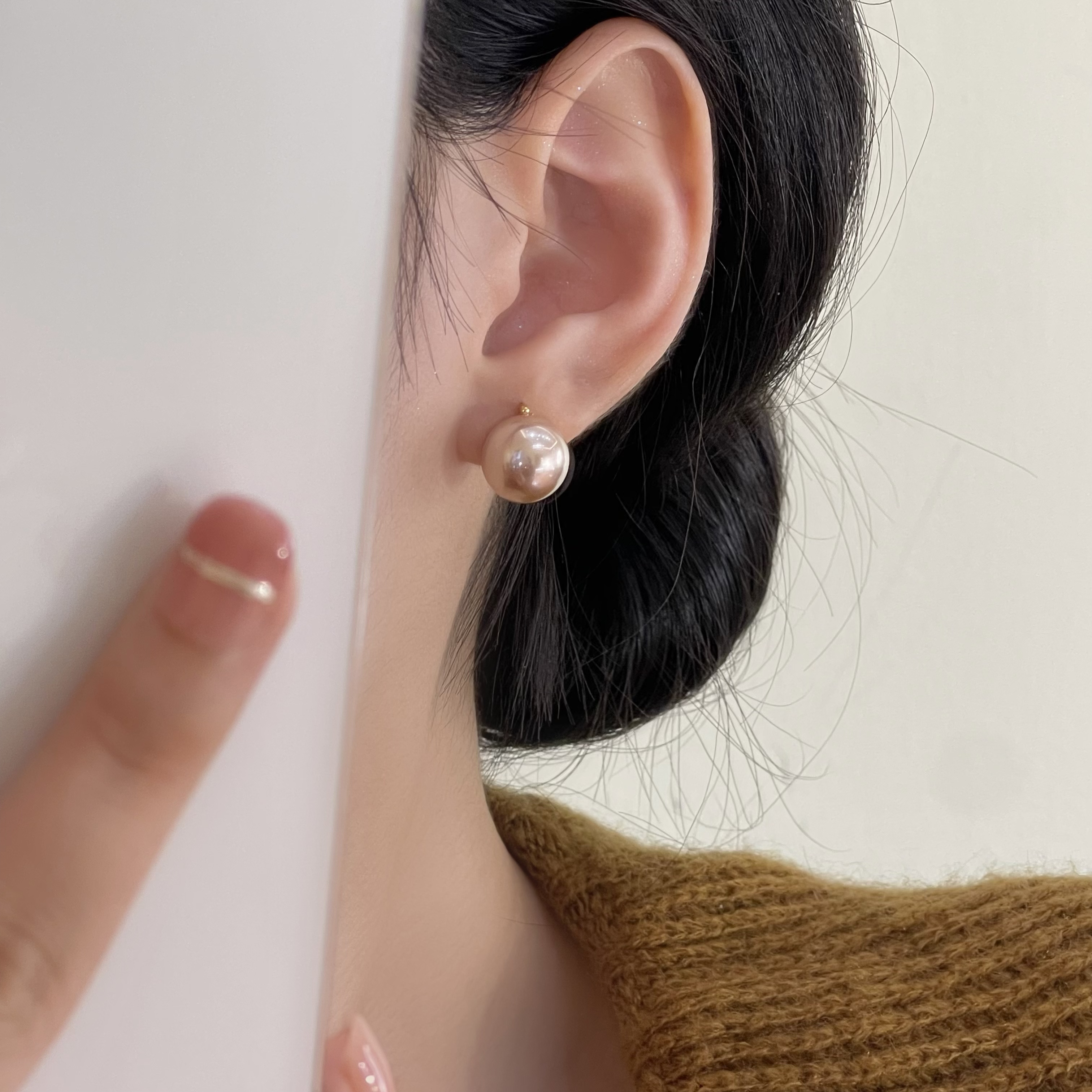 韩芸汐 珠珠耳扣2025新品简约气质美拉德耳饰A-68