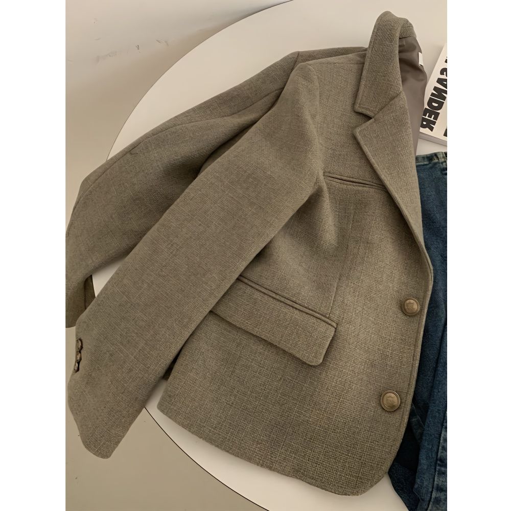 早秋新款高级感超好看时尚盐系轻熟风气质名媛奶灰绿色西装外套女