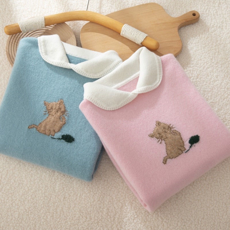 儿童羊绒衫针织衫卡通小猫洋气公主风针织衫女宝加厚羊绒衫保暖