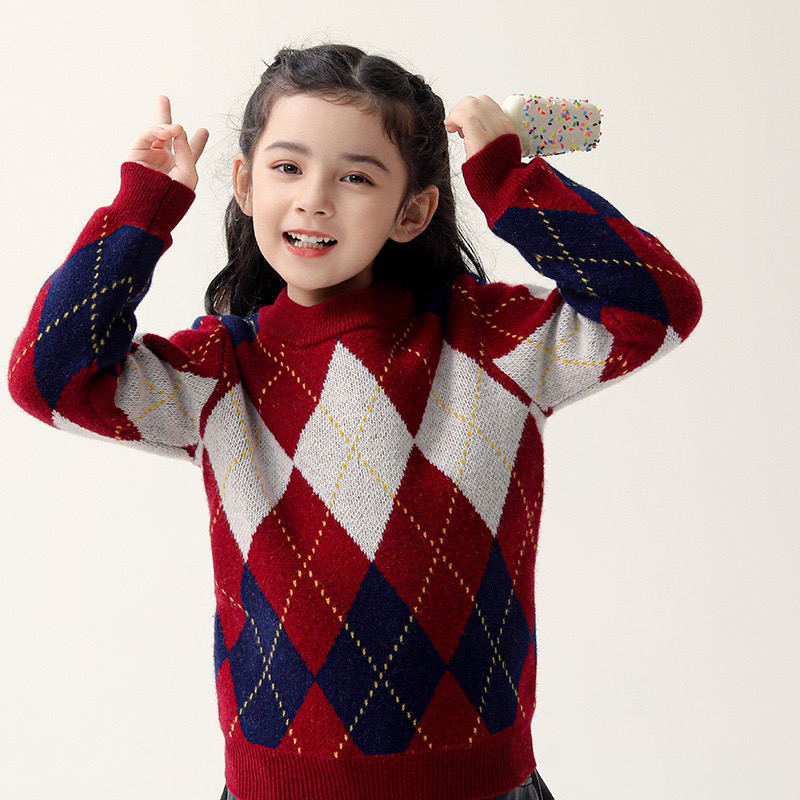 儿童学院风100%羊毛衫中大童洋气针织毛衣秋冬保暖加厚高领圆领