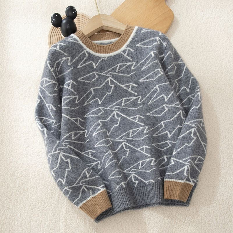 儿童加厚羊绒衫男女童半高领毛衣针织衫中大童撞色内搭外穿打底