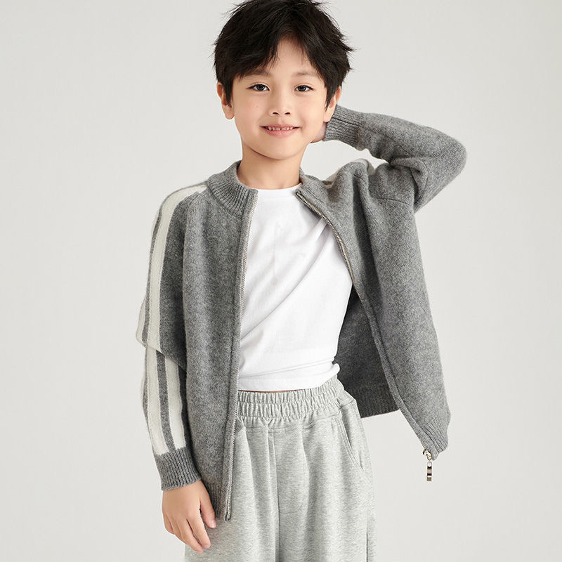 儿童羊毛100%纯羊毛开衫圆领男女童装秋冬保暖外套中大童针织毛衣