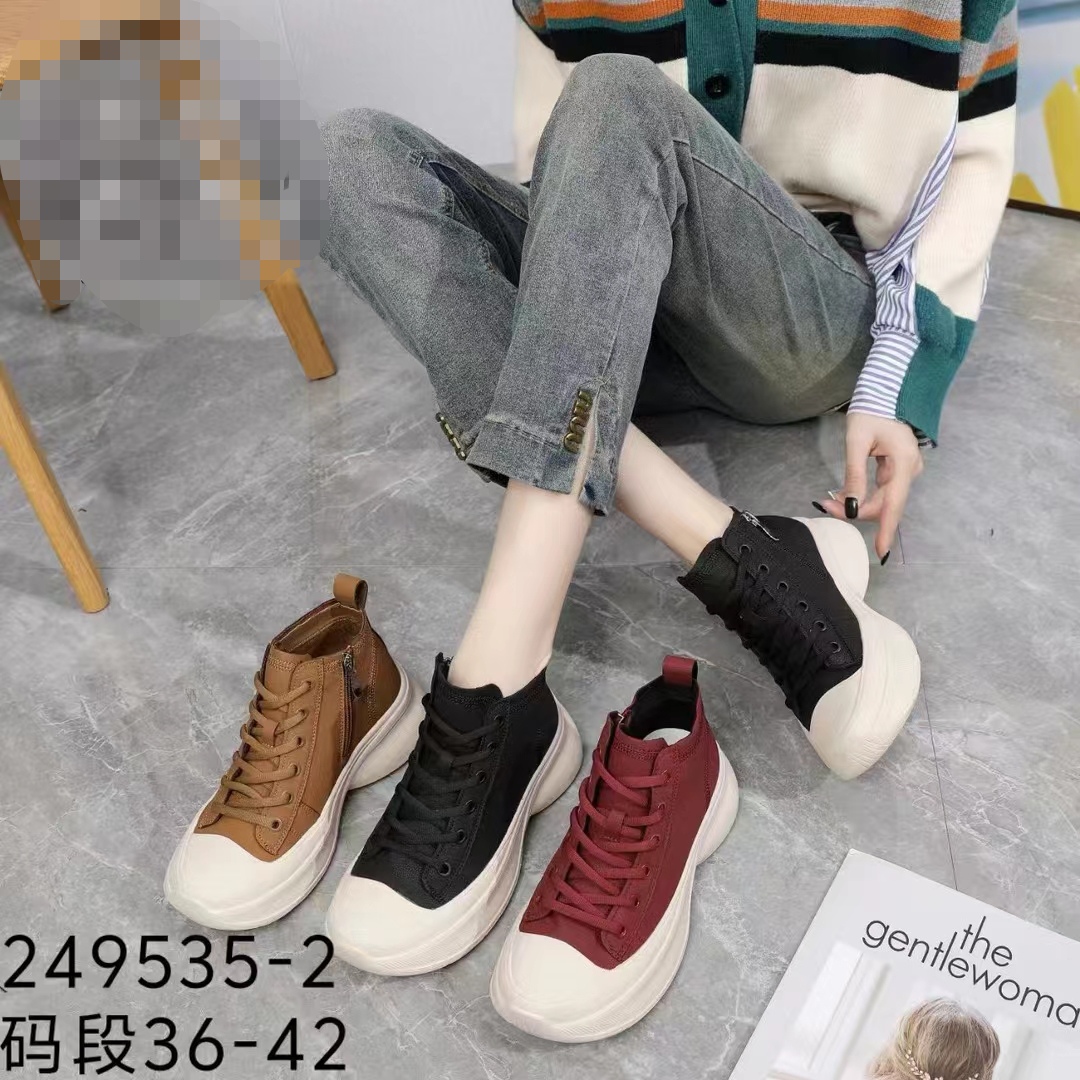 路易保罗实体鞋店轻便舒适高帮单皮短靴松糕运动休闲女鞋厚底