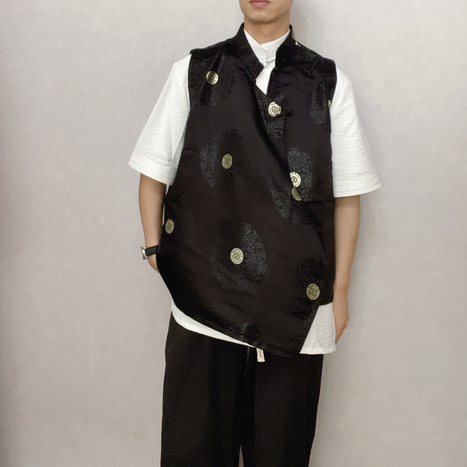 男装马甲四季藏装挂挂无袖上衣单层男款宽松男款男士气质时尚休闲