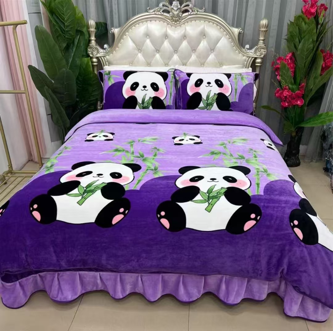 冬季卡通加厚牛奶绒四件套床裙款双面绒被套珊瑚绒法兰绒可爱宿舍