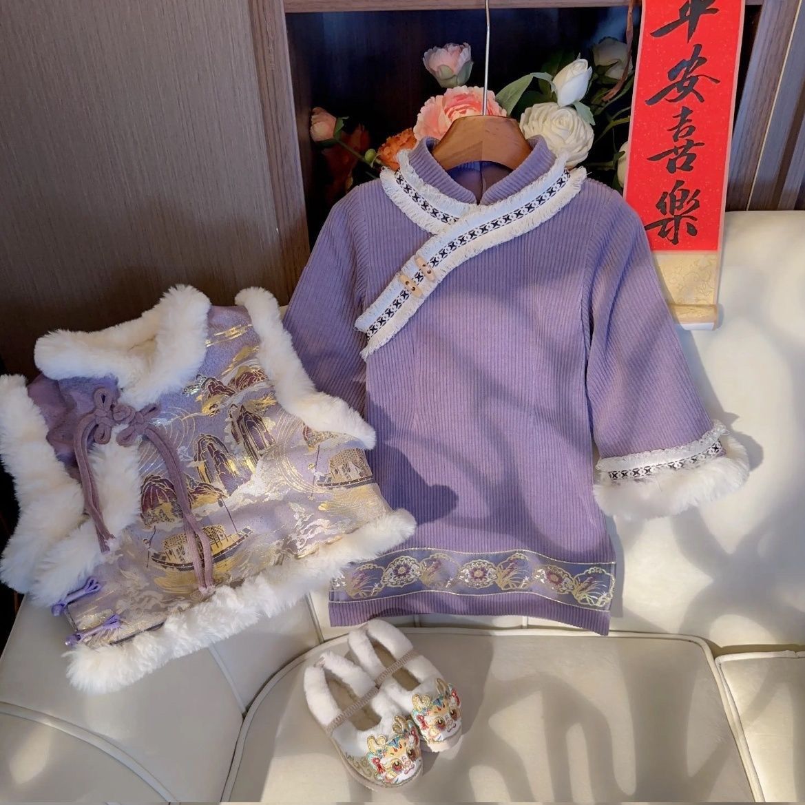 【秒发】女童冬季汉服套装2023新款洋气加绒加厚新中式旗袍女宝宝