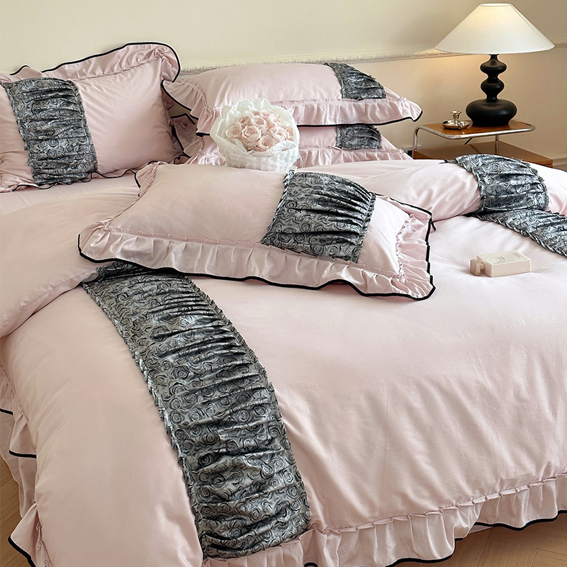 【玫瑰庄园-粉】法式蕾丝花边公主风全棉四件套纯棉被套床单款床品