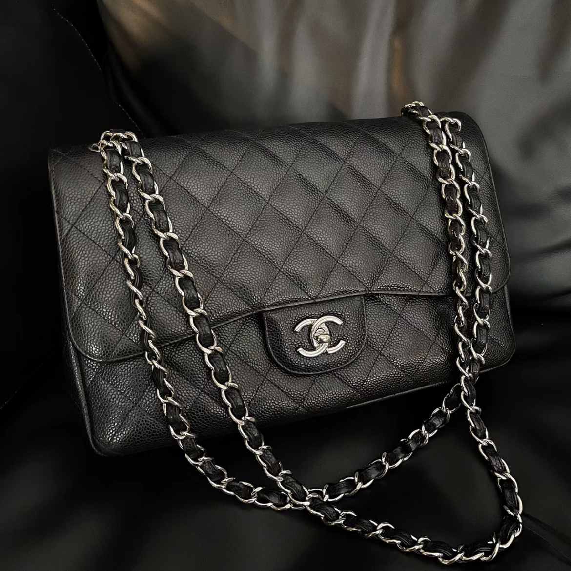 99新 Chanel/香奈儿 【文子姐专属】/D167/Chanel黑银jumbo包