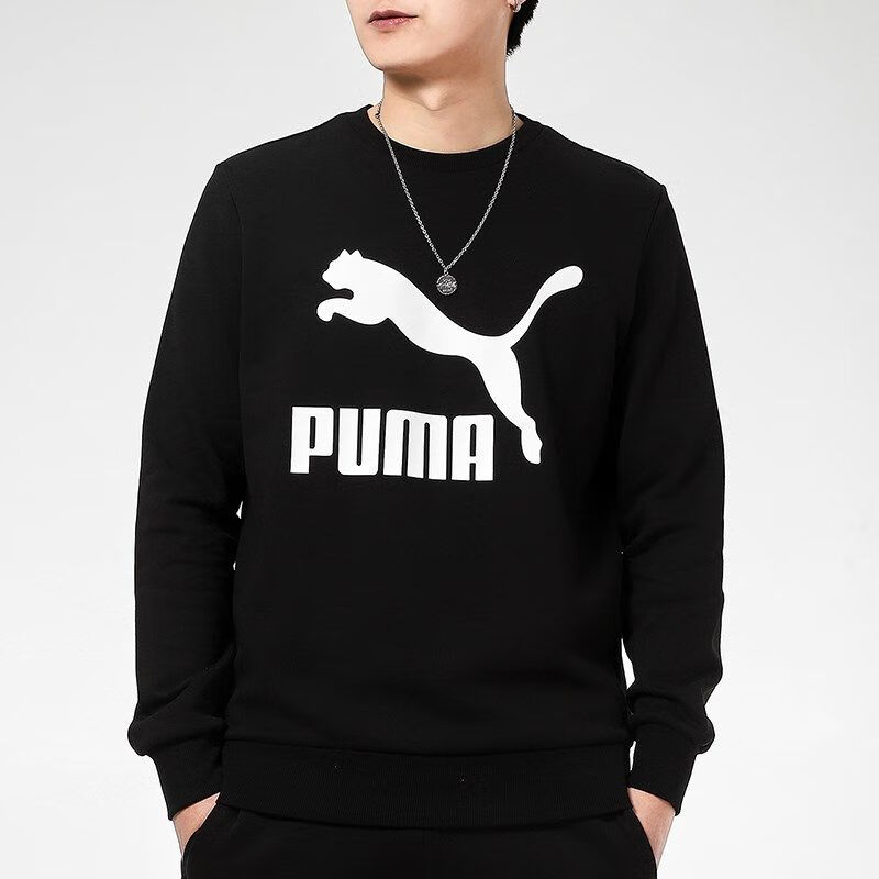 Puma Classics Logo印花运动圆领针织卫衣男款黑色 531366-01