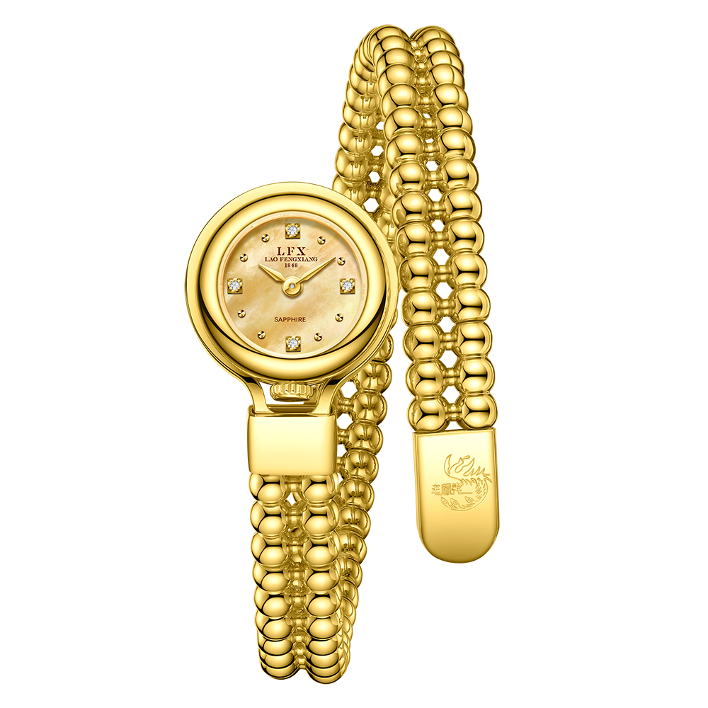 老凤祥气质轻奢防水足金女士腕表纳米柔力金镯表女款气质百搭精致