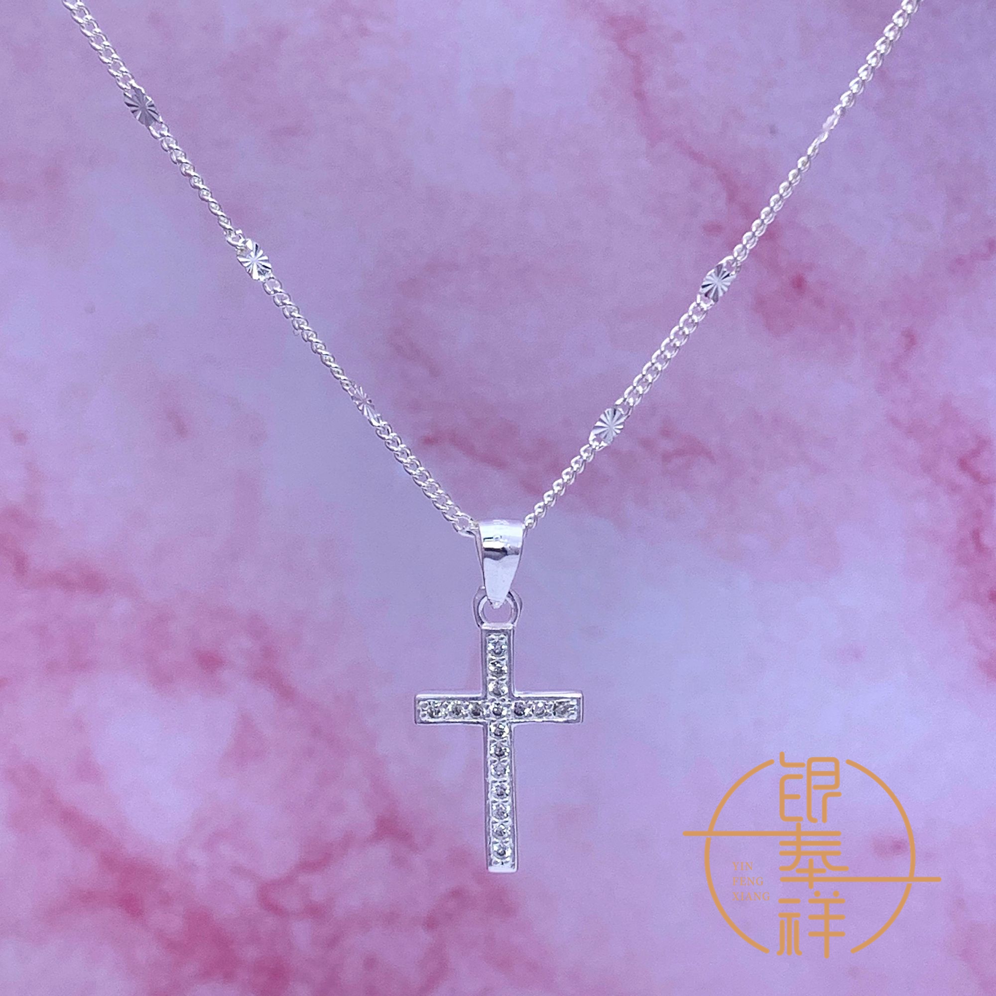 坠链均足银 45厘米星空雪花链9999银项链十字架吊坠素女款锁骨链