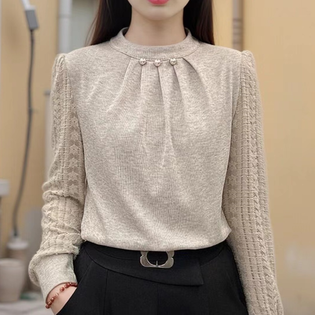 加绒加厚2024秋冬设计感显瘦衬衫女遮肚洋气针织打底衫长袖上衣女