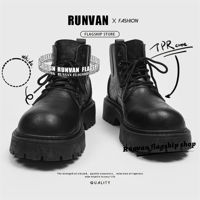 旺贝回力冬季惠州马丁靴男款高帮工装大头皮鞋黑武士切尔西机车英