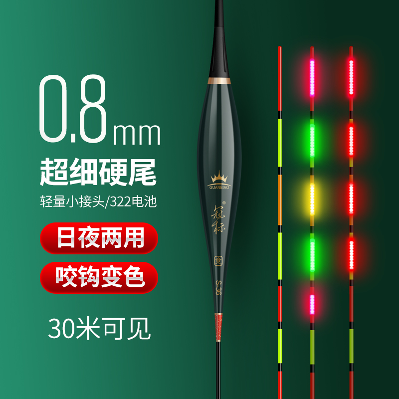 冠标超细硬尾夜光漂咬钩变色LED超亮矩阵光源322小电池超轻自重
