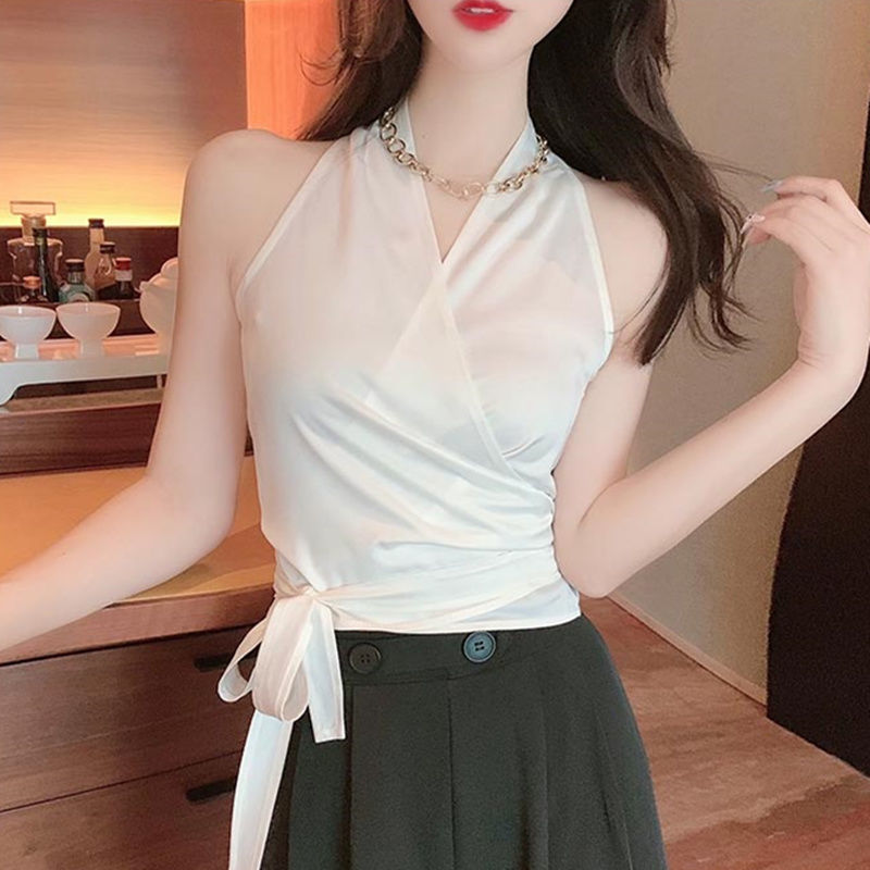 性感吊带设计感小众外穿V领挂脖上衣女夏季气质款小背心辣妹穿搭