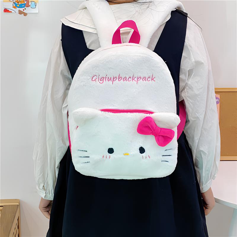 吉吉向上卡通甜美休闲可爱小猫少女宝宝毛绒学生休闲百搭双肩背包