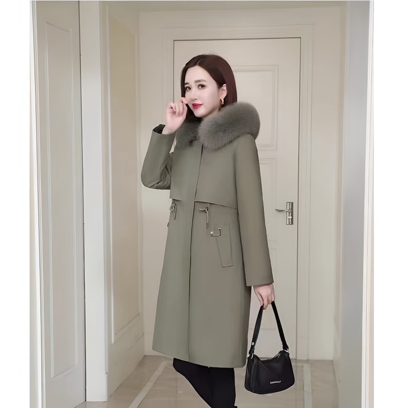 秀业发【加长内胆升级兔毛袖】秋冬款狐狸毛领保暖长毛兔毛派克服