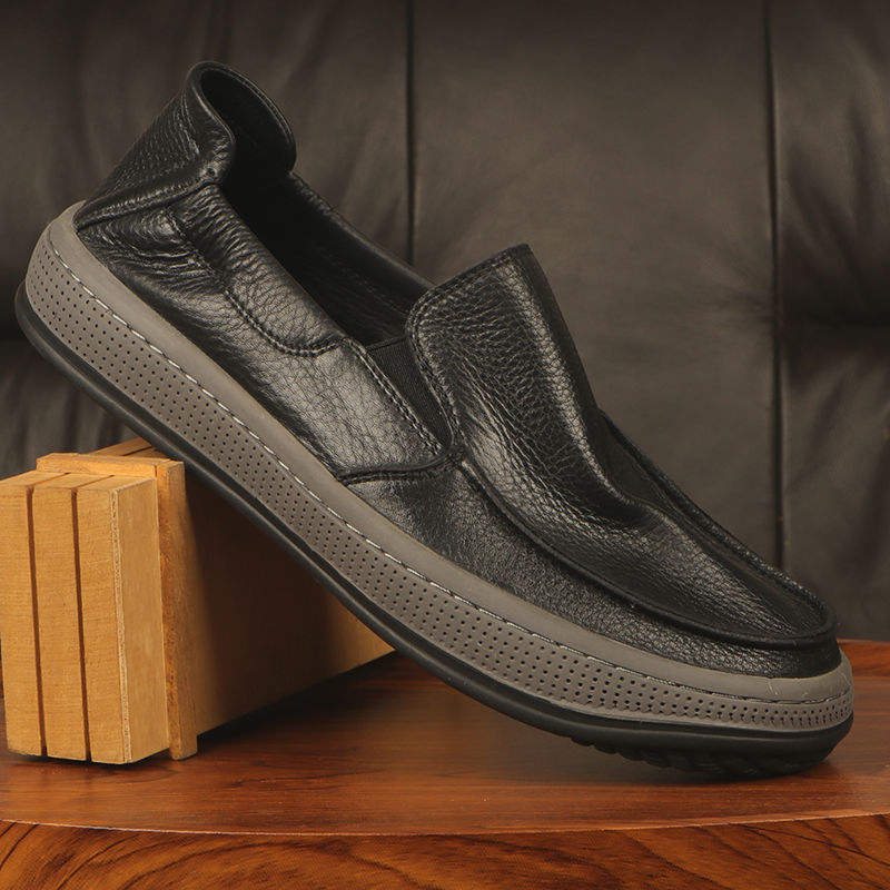 真皮外贸皮鞋春季款外贸头层牛皮凉男鞋防滑打孔外镂空扁头商务百