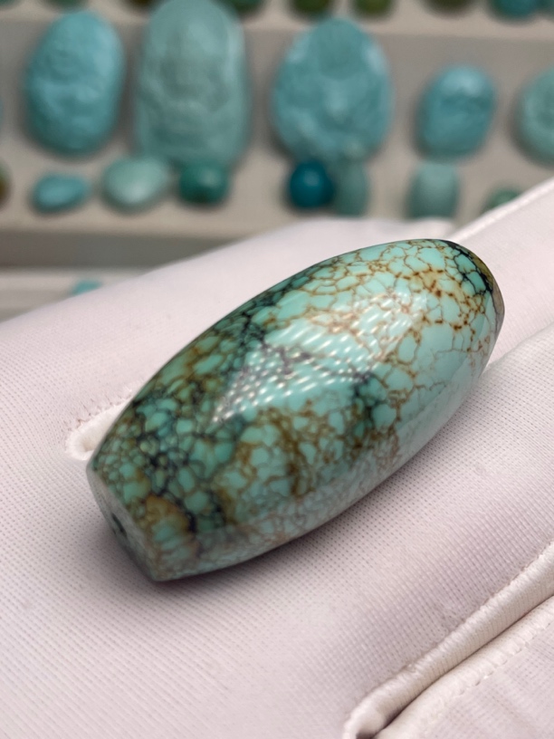 天然原矿高瓷高色绿松石桶珠，做挂坠项链吊坠项链吊坠挂件吊坠