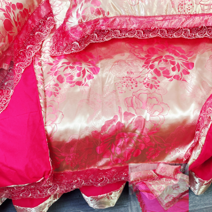 特床裙款四件套贡缎提花1.5床1.8床罩款固定四件套6x7被套200X230