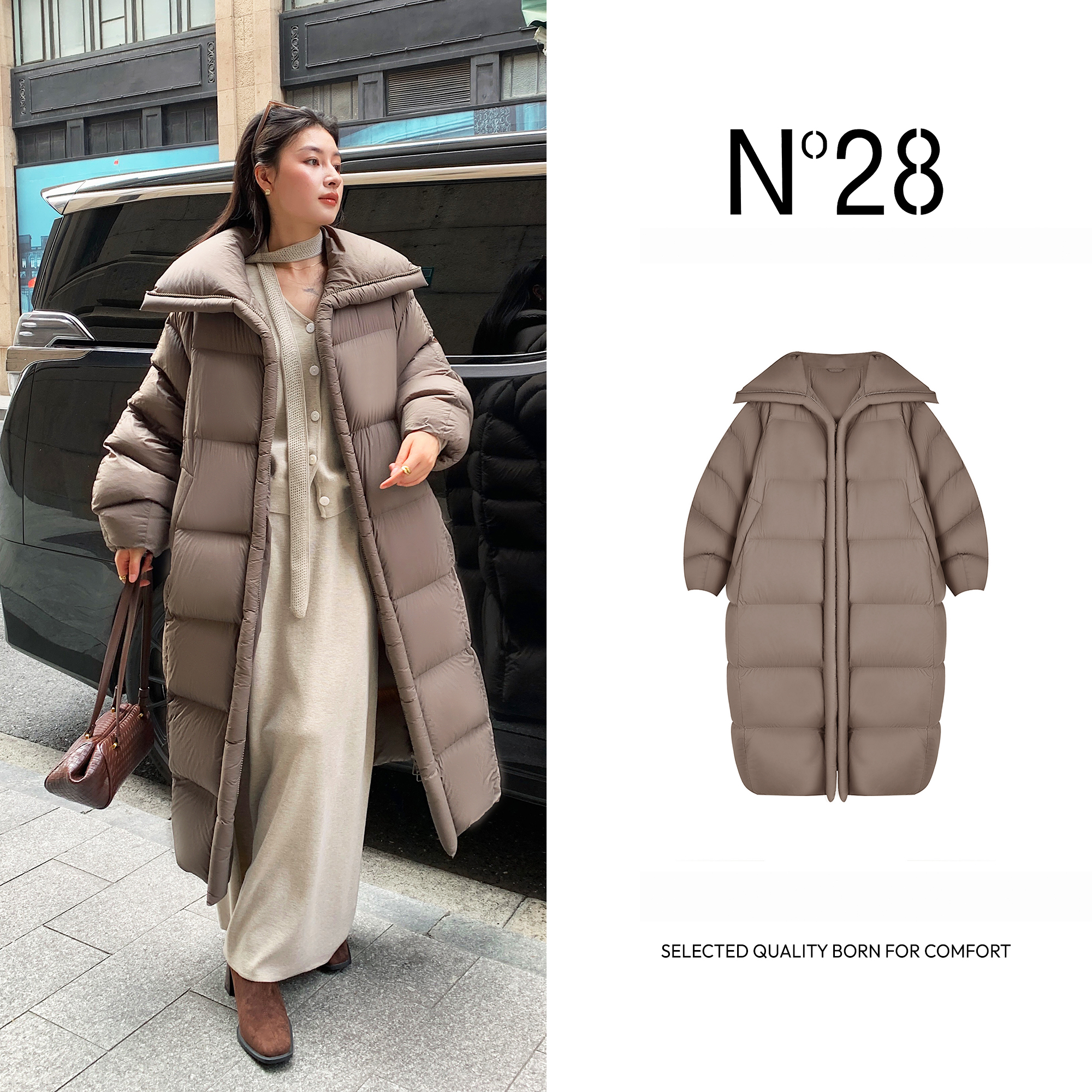 N°28【极寒升温】鹅绒服女冬新款轻奢中长款时尚鹅绒服8A51Y085