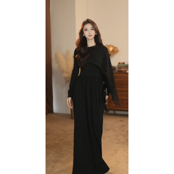 【大金】法式秋冬季新款高端轻奢慵懒感修身两件套连衣裙-ZX766-1