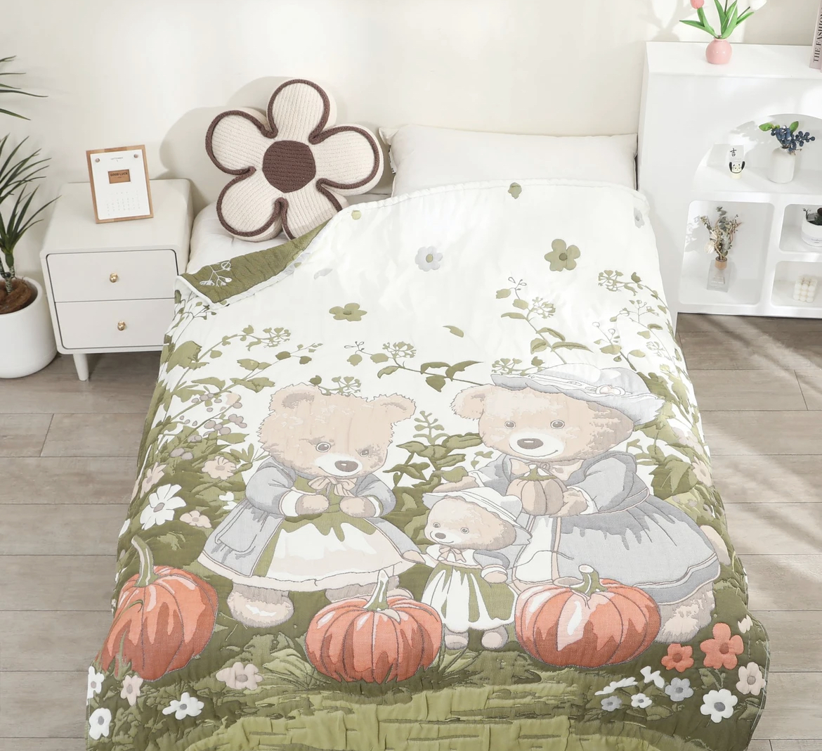 【南瓜熊】 150cm x 200cm 多功能轻奢超柔轻奢纱布泡芙被