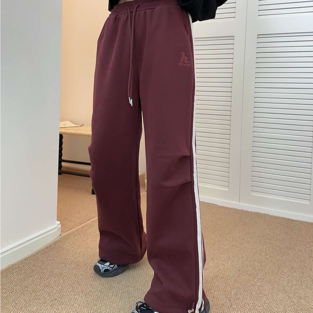 1780-h刺绣女士加绒卫裤条纹直筒长裤M裤长101