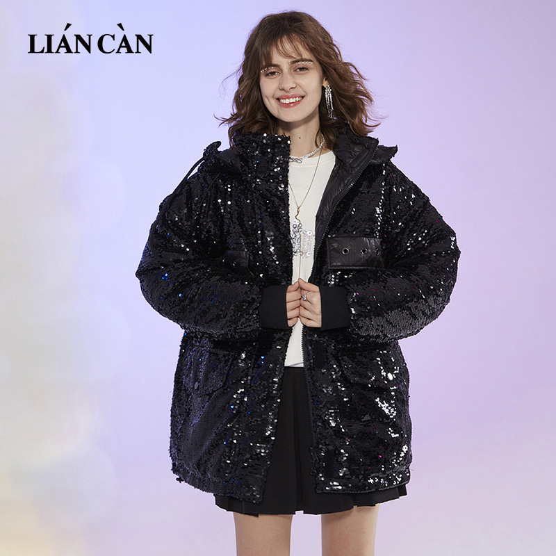 莲灿2025冬季连帽面包服中长款羽绒服71AW374006