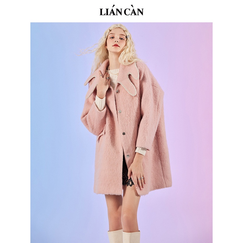 【莲灿】2023新商场同款波西米亚风翻领心形扣毛呢外套7122463010