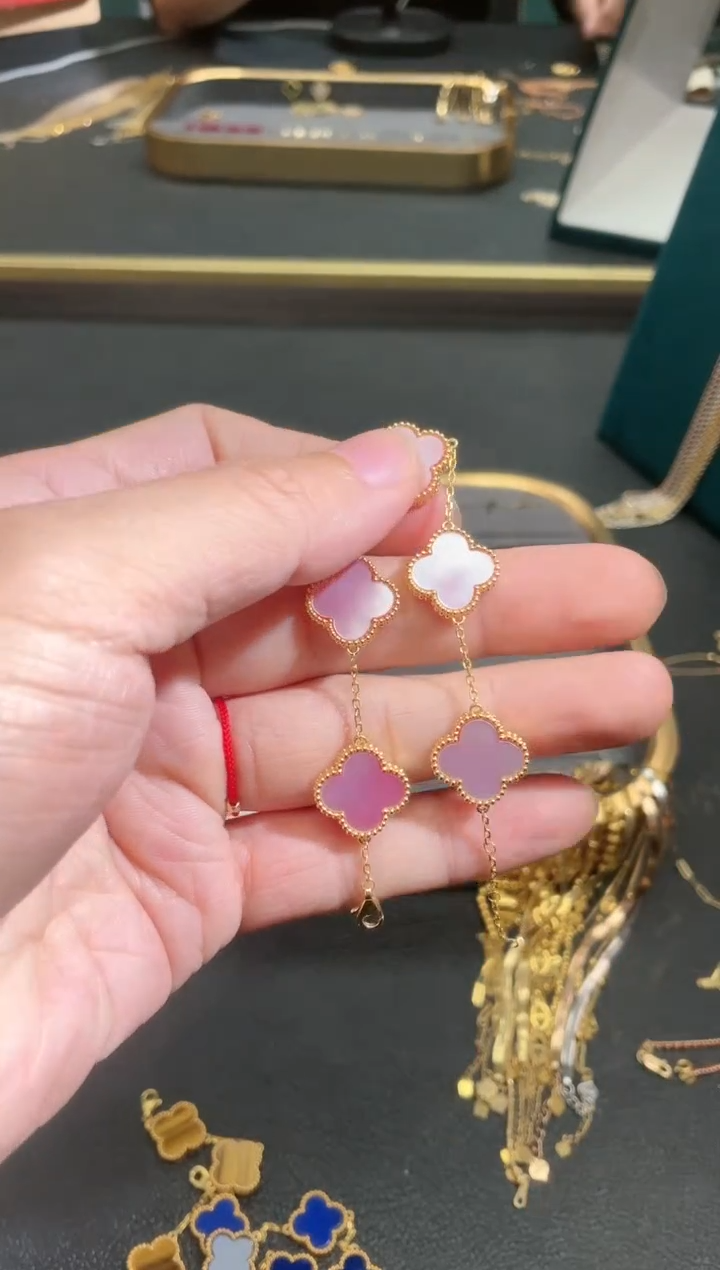 【闪购商品】贝壳（贝母）手链18K金镶嵌粉色五花手链