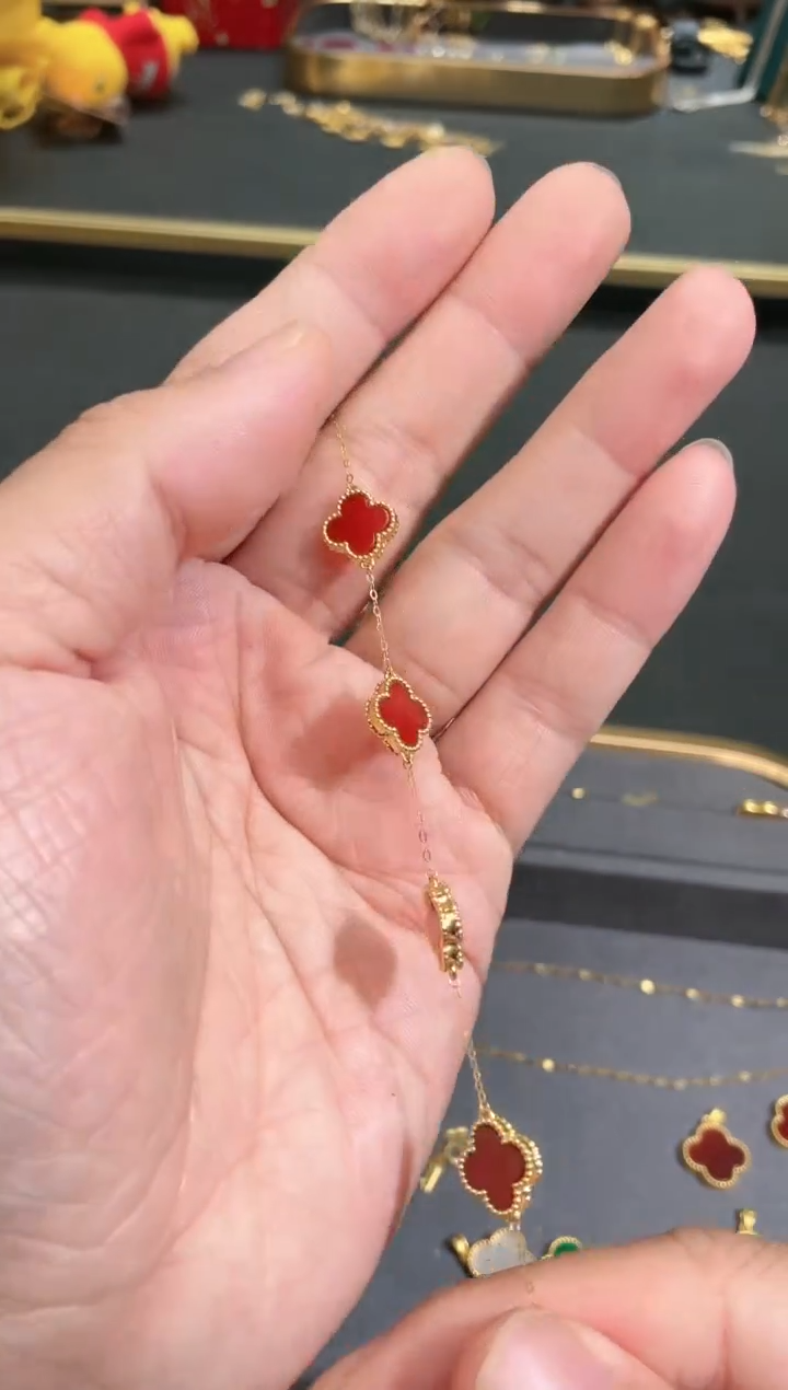 【闪购商品】玛瑙/玉髓手链18K金镶嵌卡15mm红色五花手链