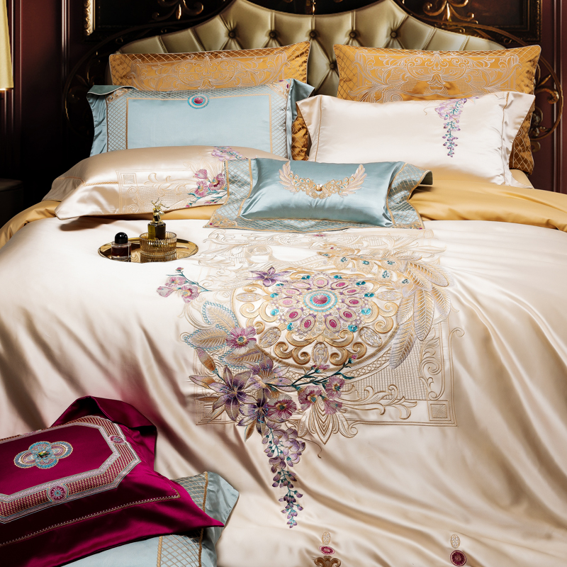 BOYUE博越/欧式高档豪华别墅锦缎床品套件精密棉刺绣四件套十件套
