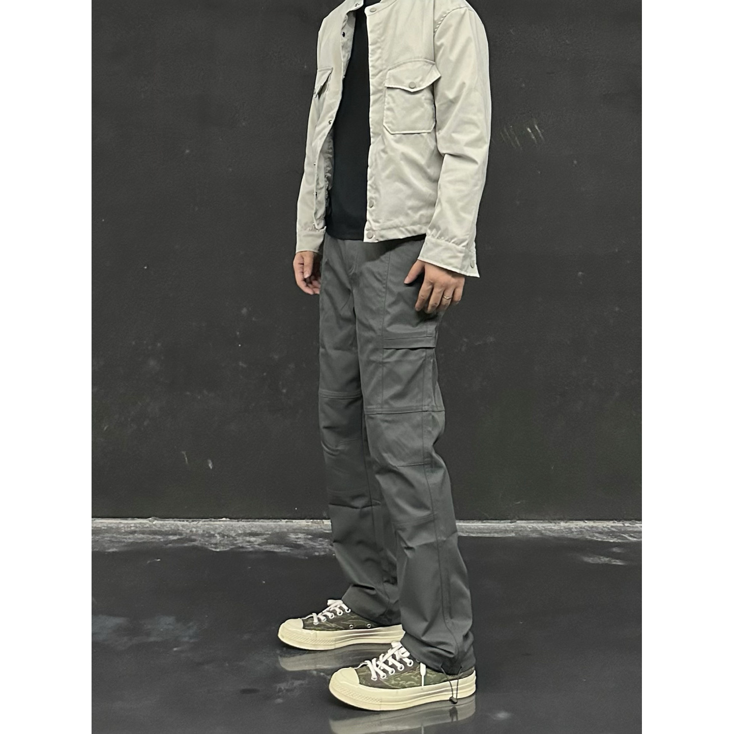  Hans院长新款设计师款高街裤脚松紧直筒工装裤微弹