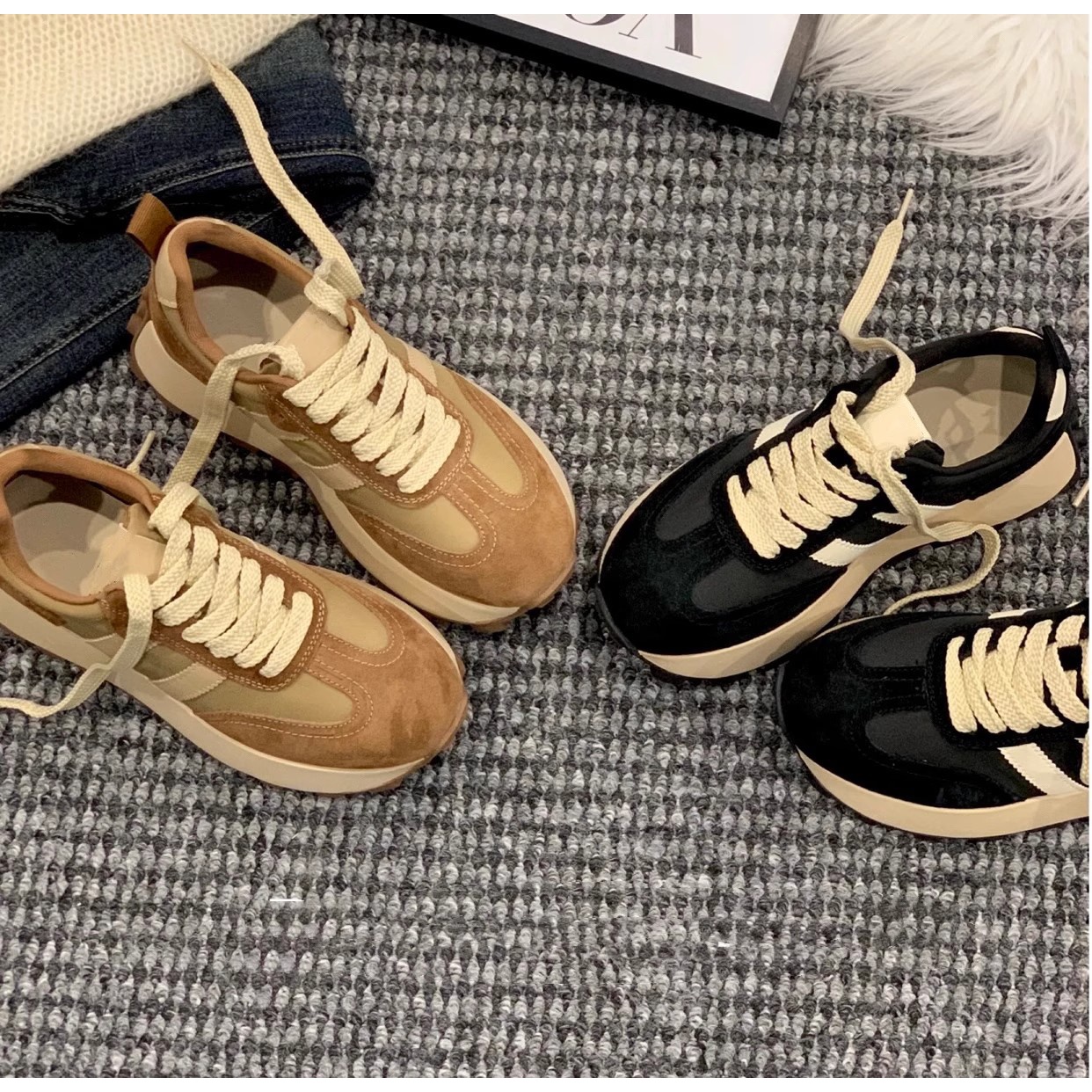 红蜻蜓牌拼色运动阿甘鞋女2023秋新款百搭休闲轻便厚底老爹鞋