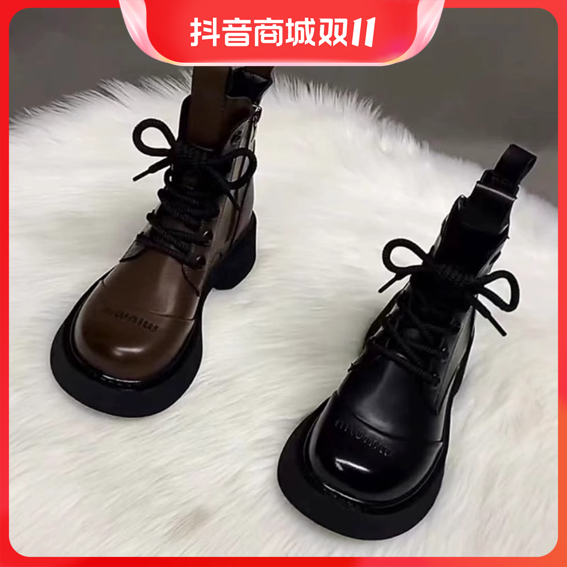 红蜻蜓牌厚底马丁靴女英伦风复古显瘦风冬季加绒短靴春秋单靴