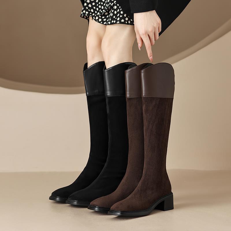 红蜻蜓牌跟高5CM/33-43／高跟长靴新款瘦瘦高筒靴棕色不过膝v口长