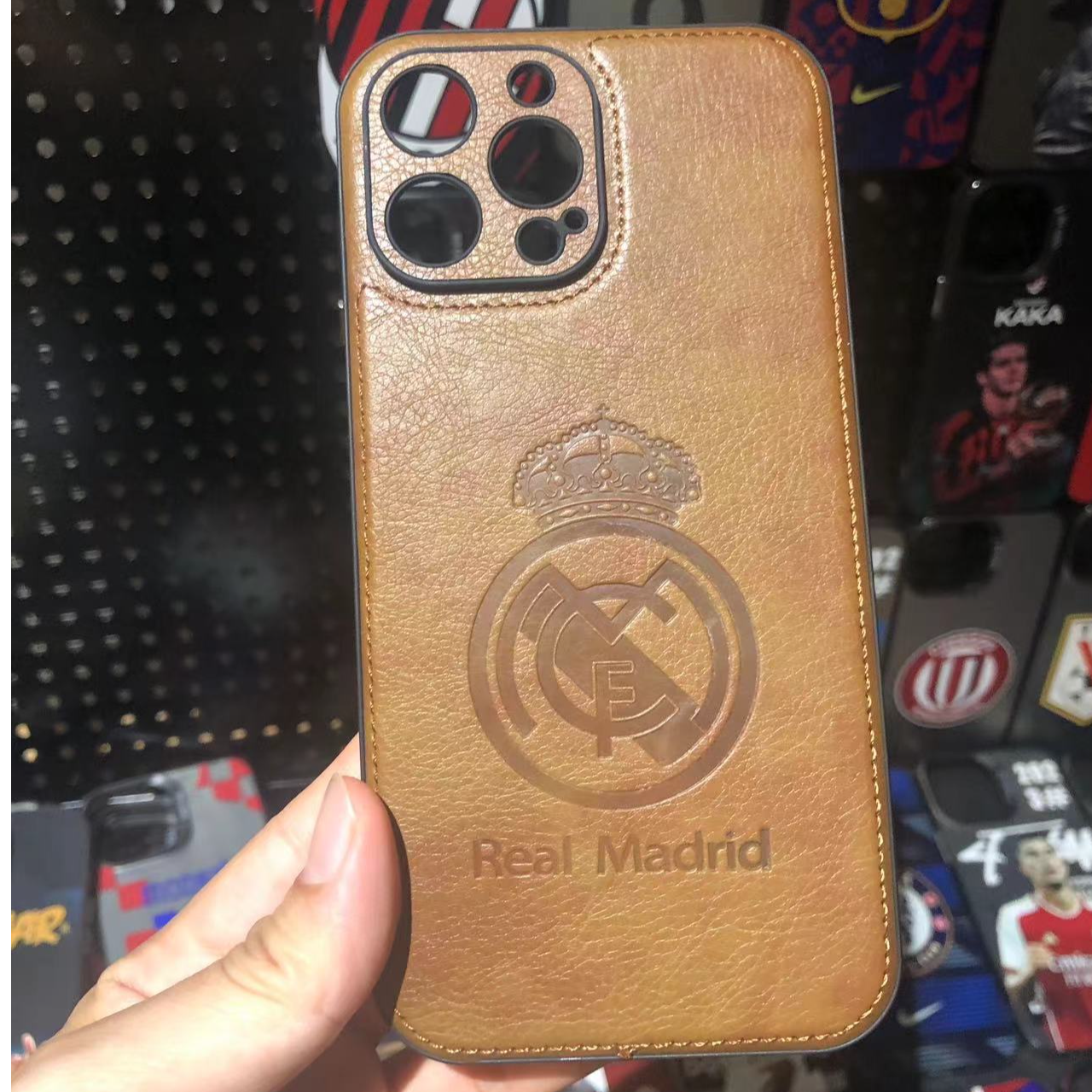皇马皮革手机壳苹果16promax男iphone15压印14plus小众13/12/11