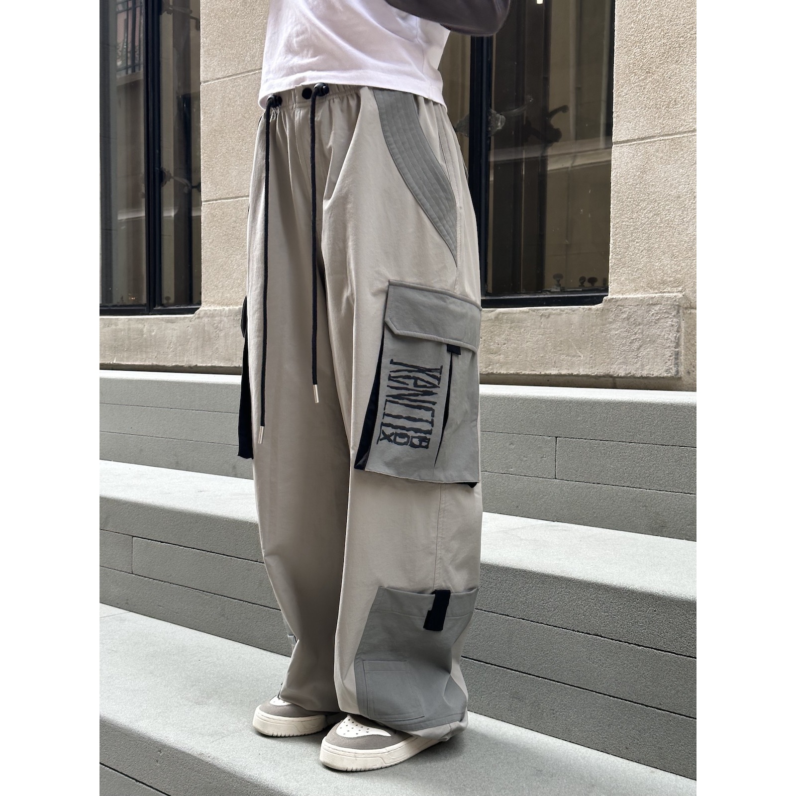 KencilBox千笔盒子跳色拼接印花口袋工装裤嘻哈宽松长裤跳舞街舞