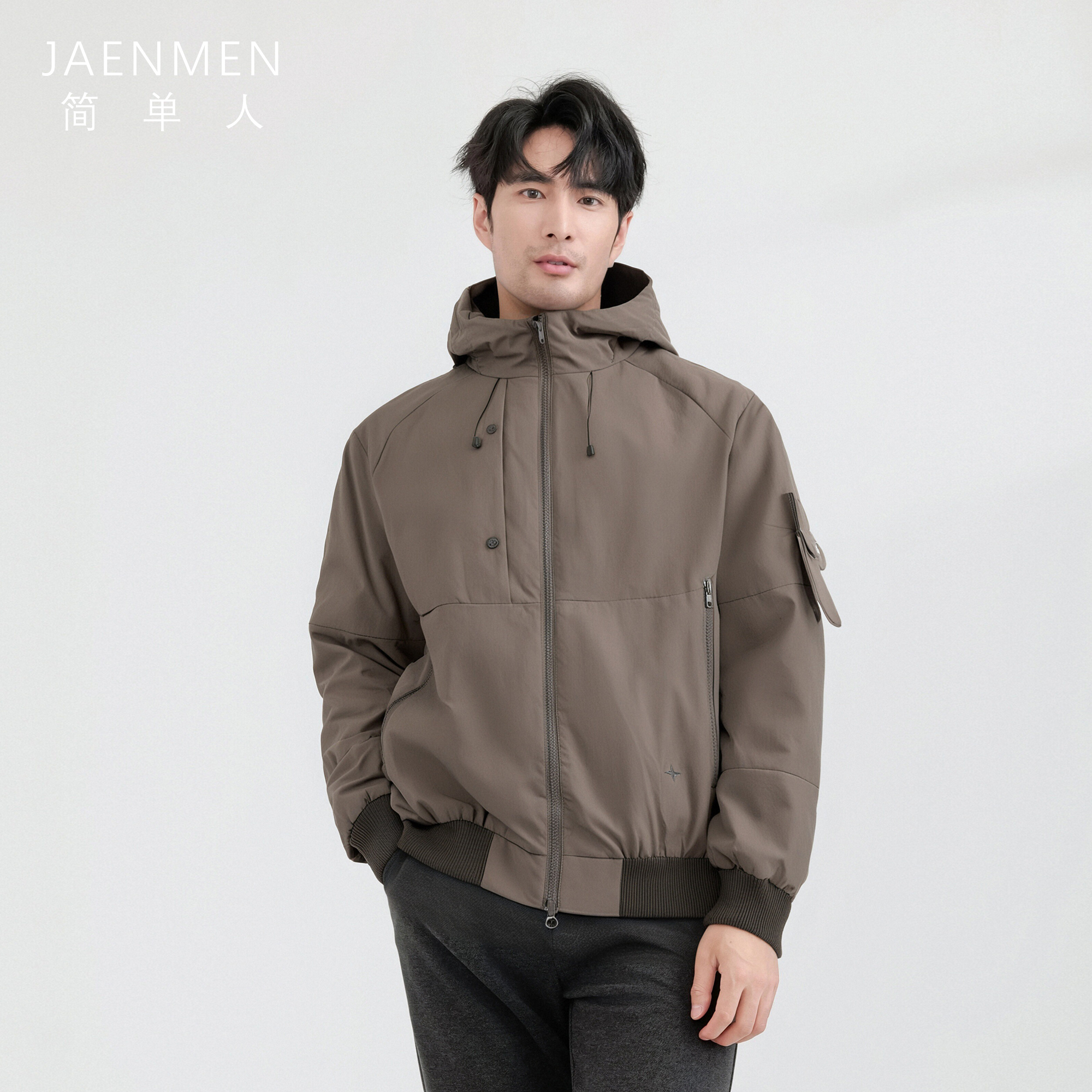 简单人经典潮流户外运动连帽夹克外套休闲时尚日常简约百搭男外套