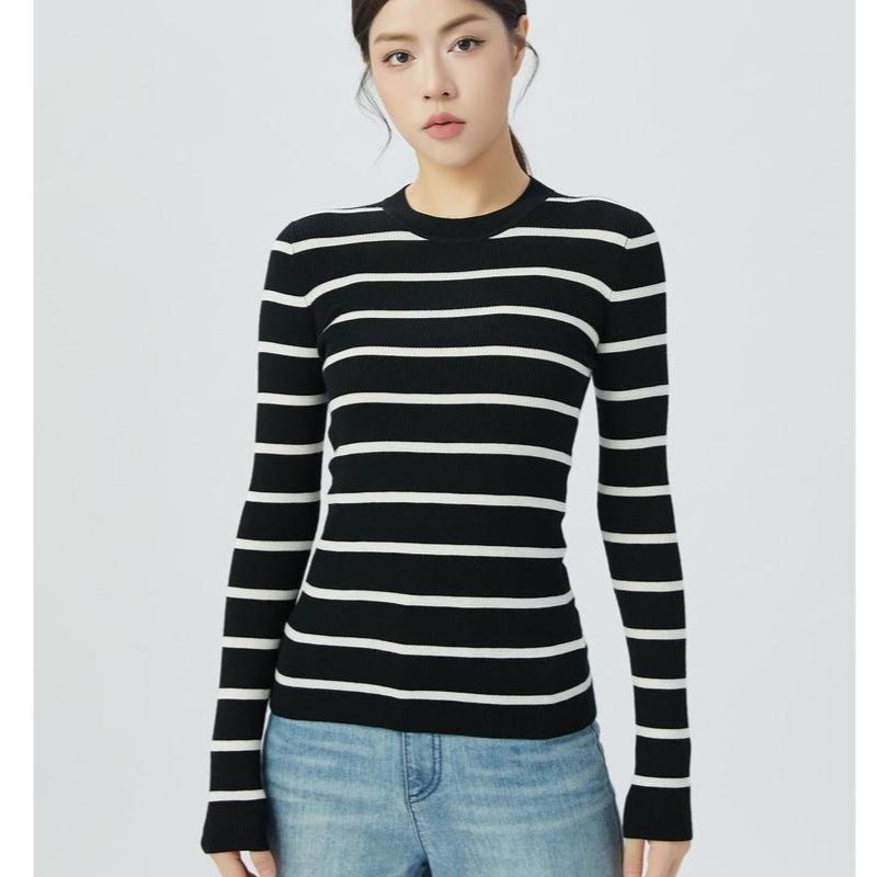 AMASS/阿玛施早秋春秋百搭显瘦条纹早秋宽松显瘦羊毛毛衣5399639