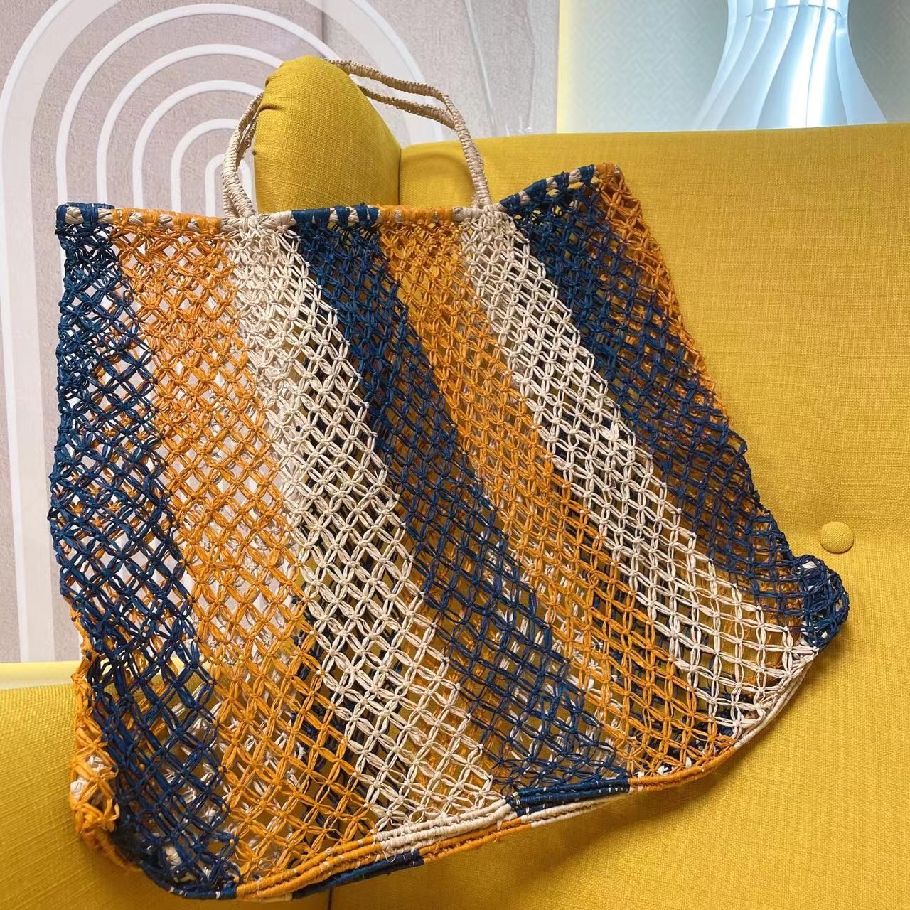 拉菲草手工编织孤品包包05